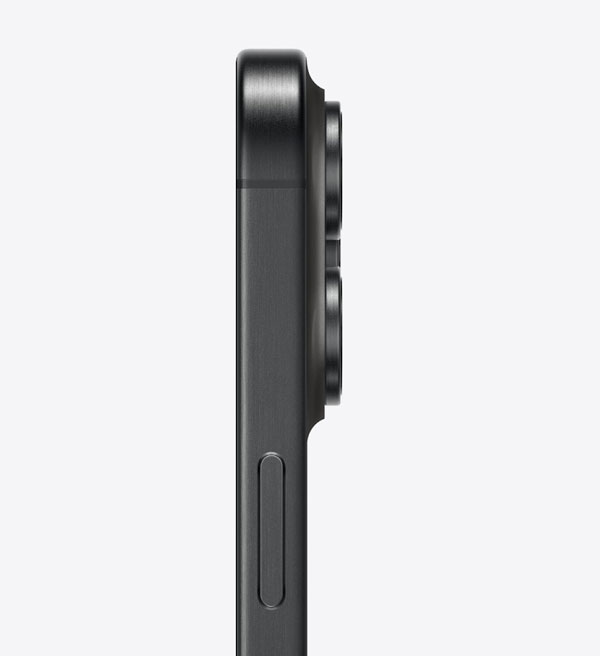 Ánh kim nổi bật trên thiết kế khung viền titan của iPhone 15 Pro Max Titan Đen